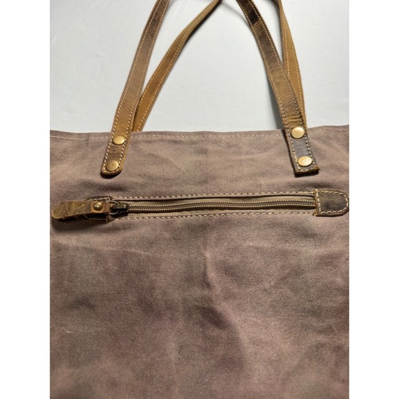 Myra Bag Western Aztec Canvas Tote Leather Strap Shoulder Bag Brown - Picture 7 of 8